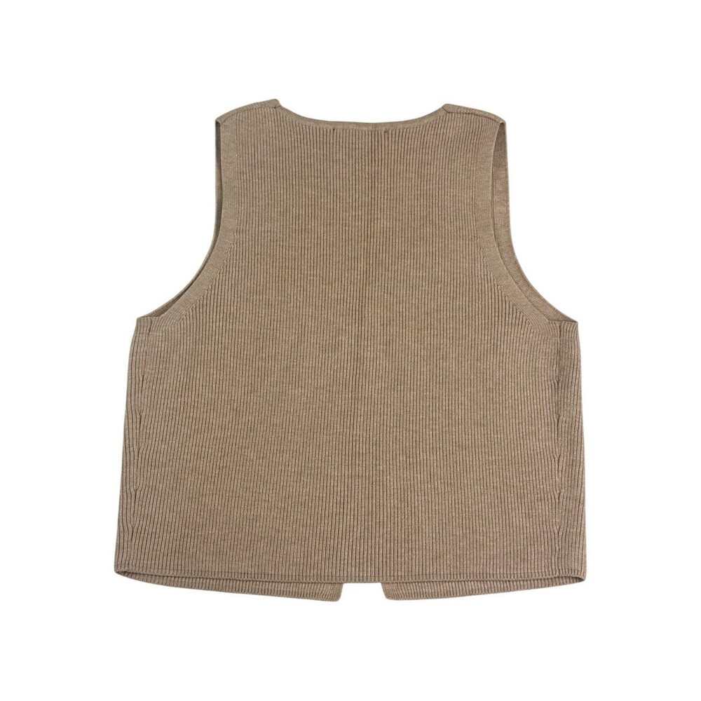Sincerely Jules Beige Ribbed V-Neck Buttoned Knit Vest - Picture 5 of 7